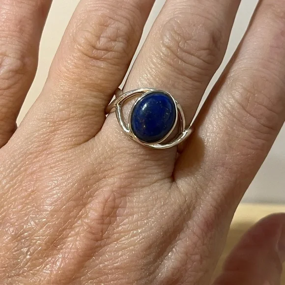 925 STERLING SILVER LAPIS LAZULI GEMSTONE RING SIZE 9 - Picture 6 of 9